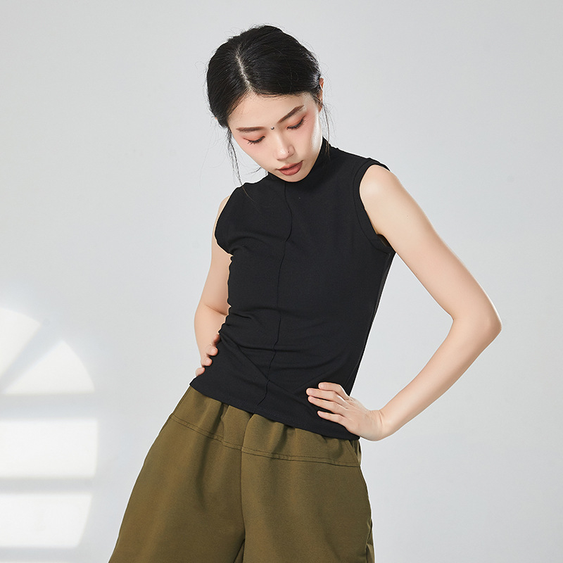 Modern tánc felső bordázott viszkóz anyaggal, félmagas gallérral, 93% viszkóz