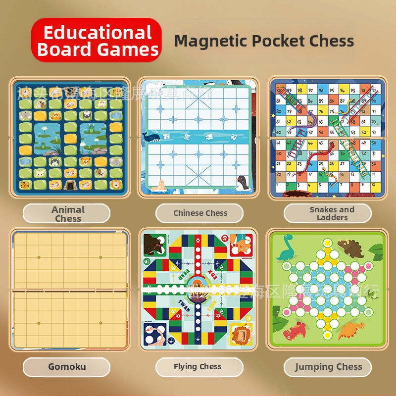 Mágneses zsebasztali játék: Ludo és Gomoku, műanyag, összecsukható és hordozható, oktató játék család számára