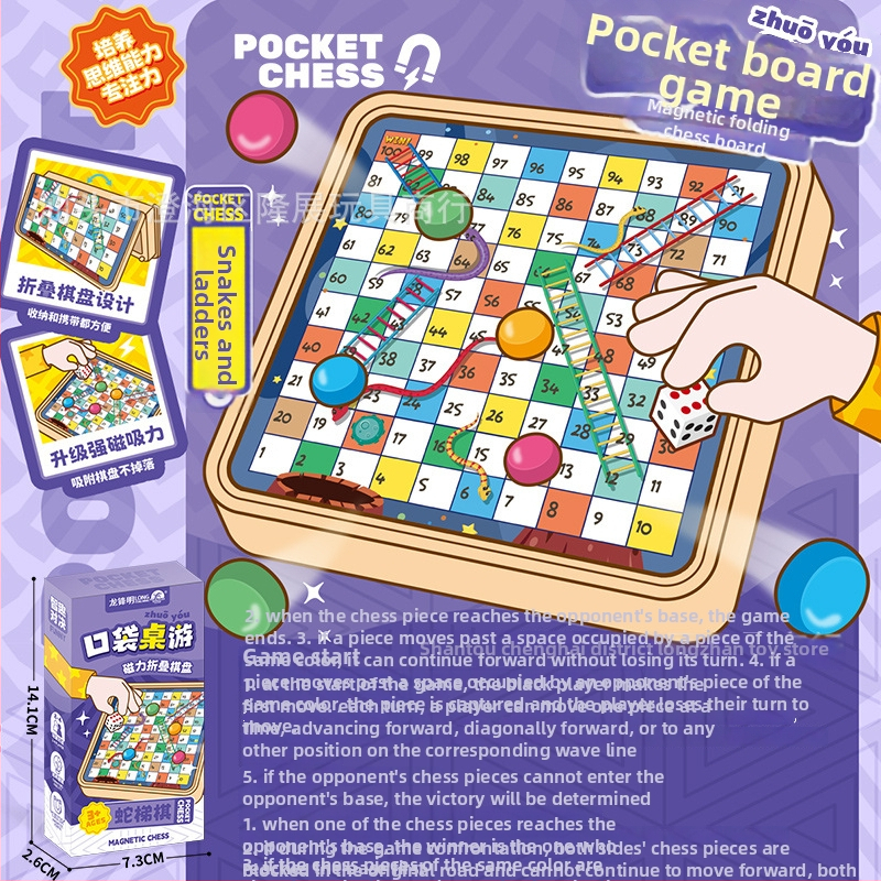 Mágneses zsebasztali játék: Ludo és Gomoku, műanyag, összecsukható és hordozható, oktató játék család számára