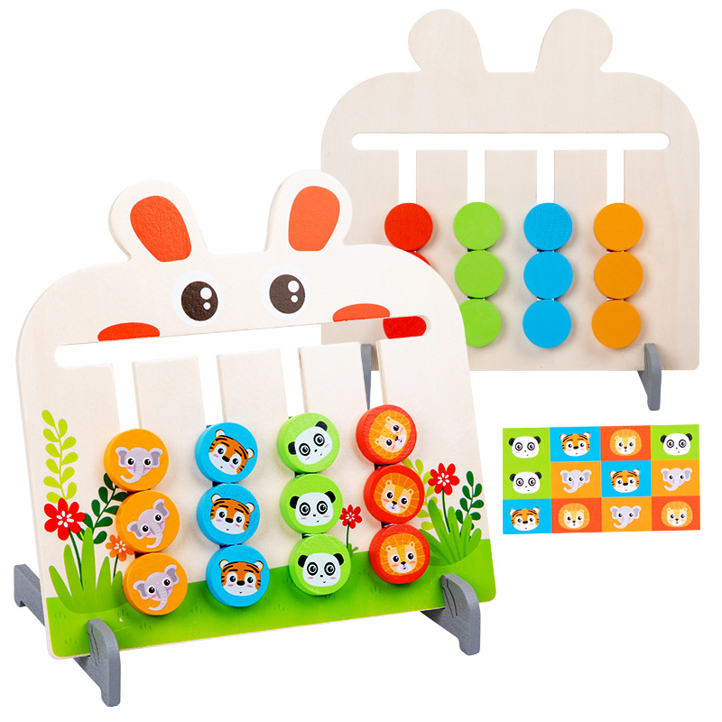 Joc de masă din lemn pentru copii, antrenament de gândire logică și coordonare mână-ochi, pentru vârsta 4–6 ani, în cutie.