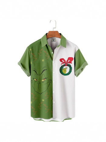 Flórás gallérosing, 3D digitális nyomtatás, karácsonyi minta, rövid ujjú, V-nyakú