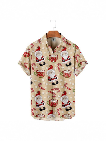 Flórás gallérosing, 3D digitális nyomtatás, karácsonyi minta, rövid ujjú, V-nyakú