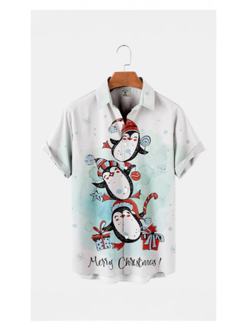 Flórás gallérosing, 3D digitális nyomtatás, karácsonyi minta, rövid ujjú, V-nyakú