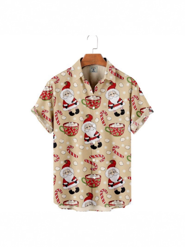 Flórás gallérosing, 3D digitális nyomtatás, karácsonyi minta, rövid ujjú, V-nyakú