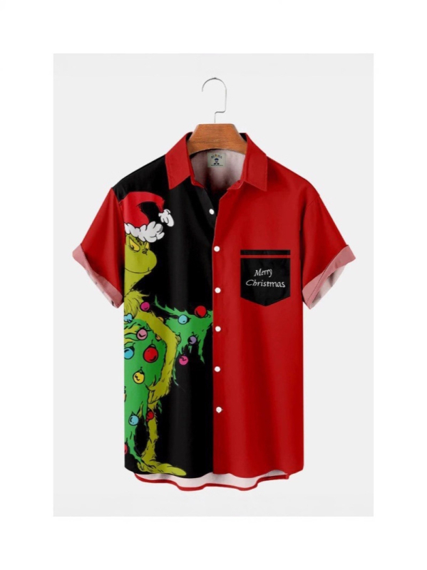 Flórás gallérosing, 3D digitális nyomtatás, karácsonyi minta, rövid ujjú, V-nyakú