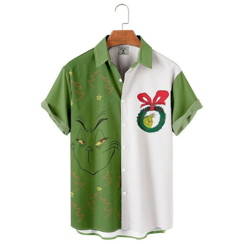 Flórás gallérosing, 3D digitális nyomtatás, karácsonyi minta, rövid ujjú, V-nyakú