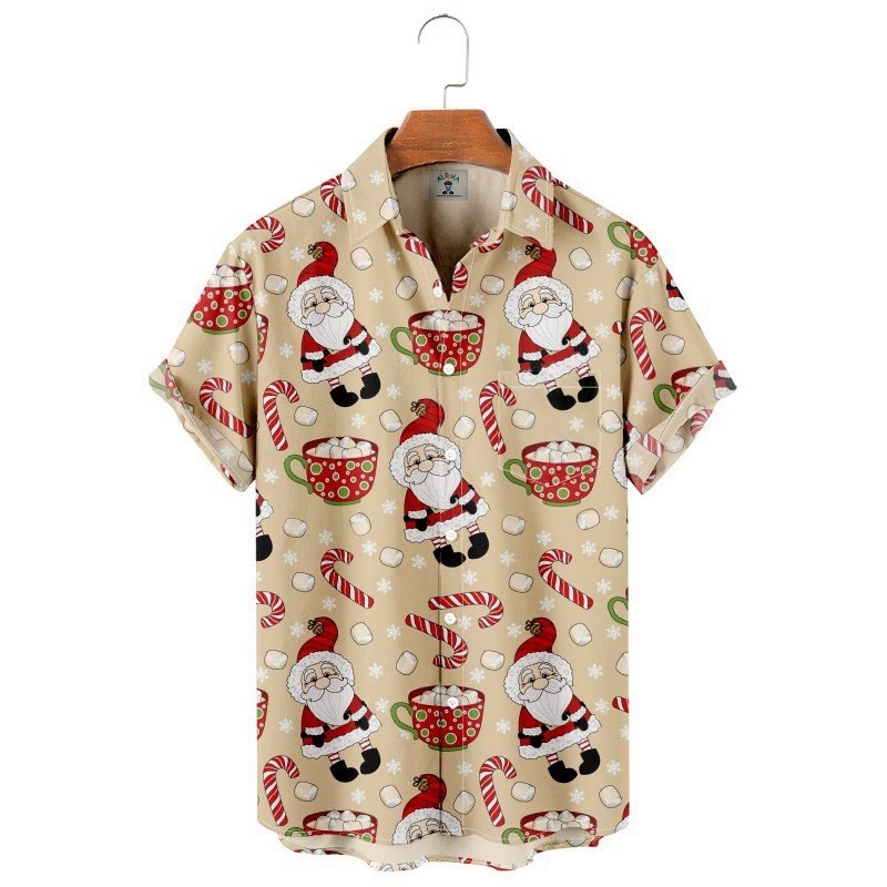 Flórás gallérosing, 3D digitális nyomtatás, karácsonyi minta, rövid ujjú, V-nyakú