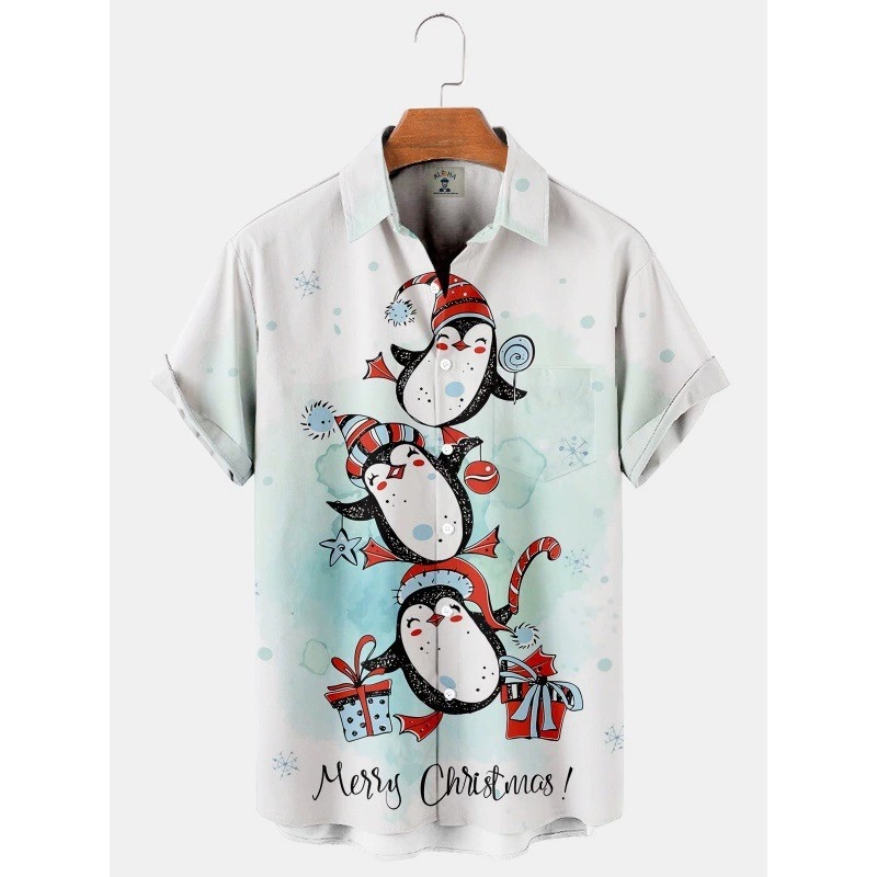 Flórás gallérosing, 3D digitális nyomtatás, karácsonyi minta, rövid ujjú, V-nyakú