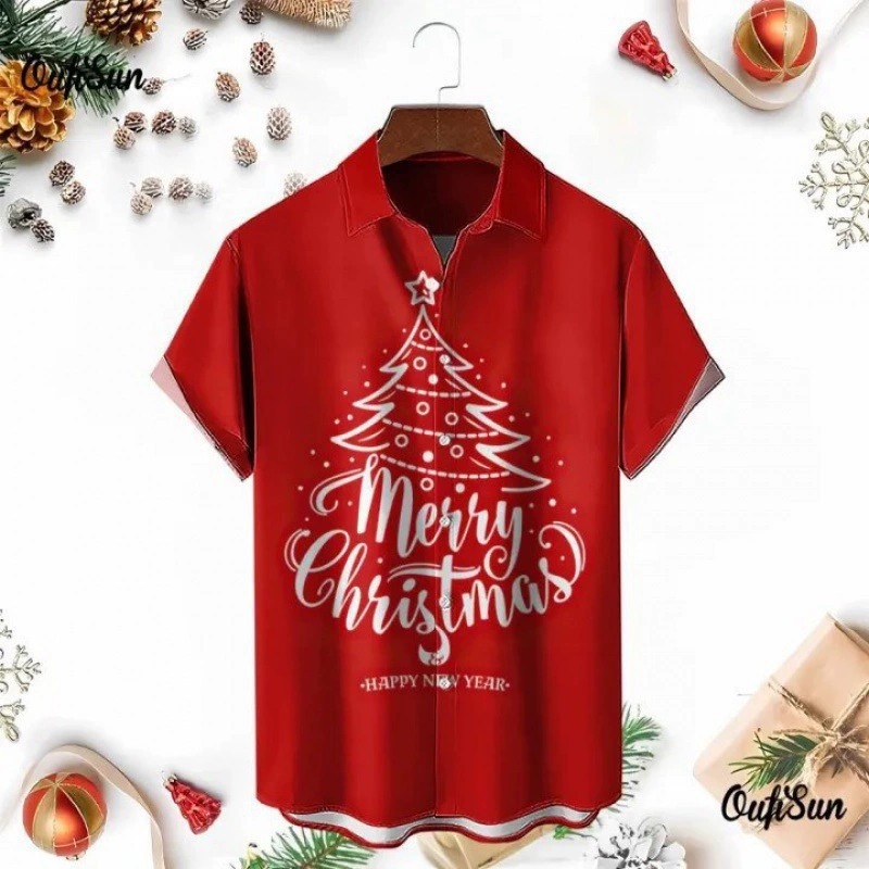 Flórás gallérosing, 3D digitális nyomtatás, karácsonyi minta, rövid ujjú, V-nyakú