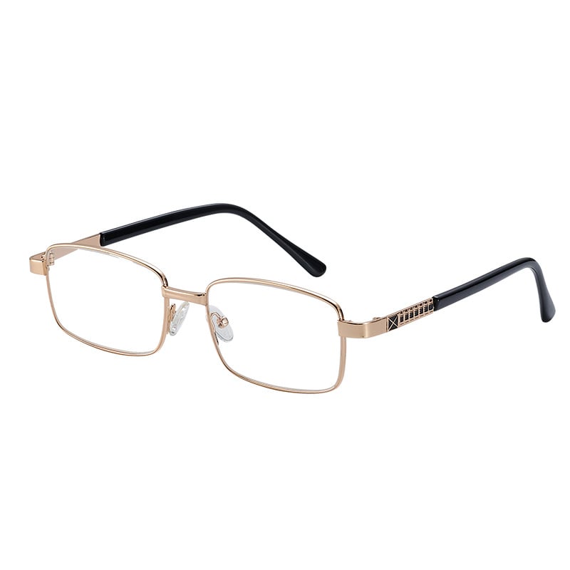 Presbyopia szemüveg időseknek, nagy felbontású aszférikus lencsék, teljes keret, négyszögletes fém keret, ütésálló lencsék