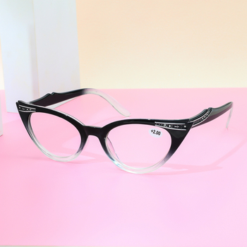 KROKODIL presbyopiai szemüveg idős embereknek, cat-eye stílus, AC lencsék, PC keret, távoli és közeli használatra