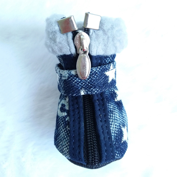Denim kutyacipő csúszásmentes bőr talppal, légző pamut bélés, beltéri használatra, melegen tart