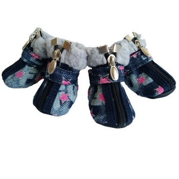 Denim kutyacipő csúszásmentes bőr talppal, légző pamut bélés, beltéri használatra, melegen tart