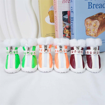 Kutyák számára télies csizma magas nyakkal és lábnyom mintával, mindennapi és divatos, kis és közepes méretű kutyáknak, PU anyag, csúszásmentes, meleg, kopásálló