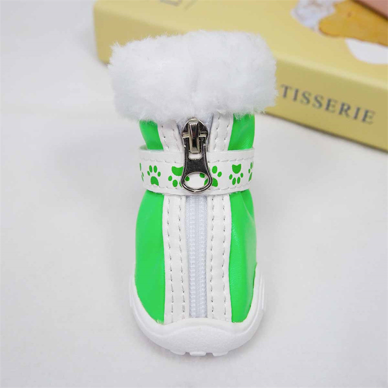 Kutyák számára télies csizma magas nyakkal és lábnyom mintával, mindennapi és divatos, kis és közepes méretű kutyáknak, PU anyag, csúszásmentes, meleg, kopásálló
