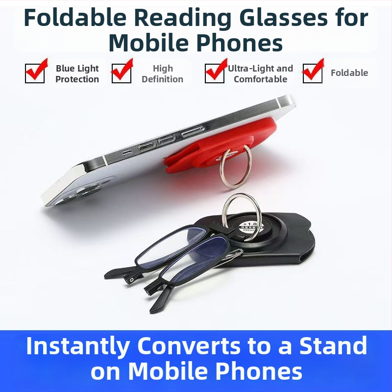 Összecsukható olvasó szemüveg, telefontokra rögzíthető, ultra könnyű, kékfény elleni védelem, gyantából készült lencsék