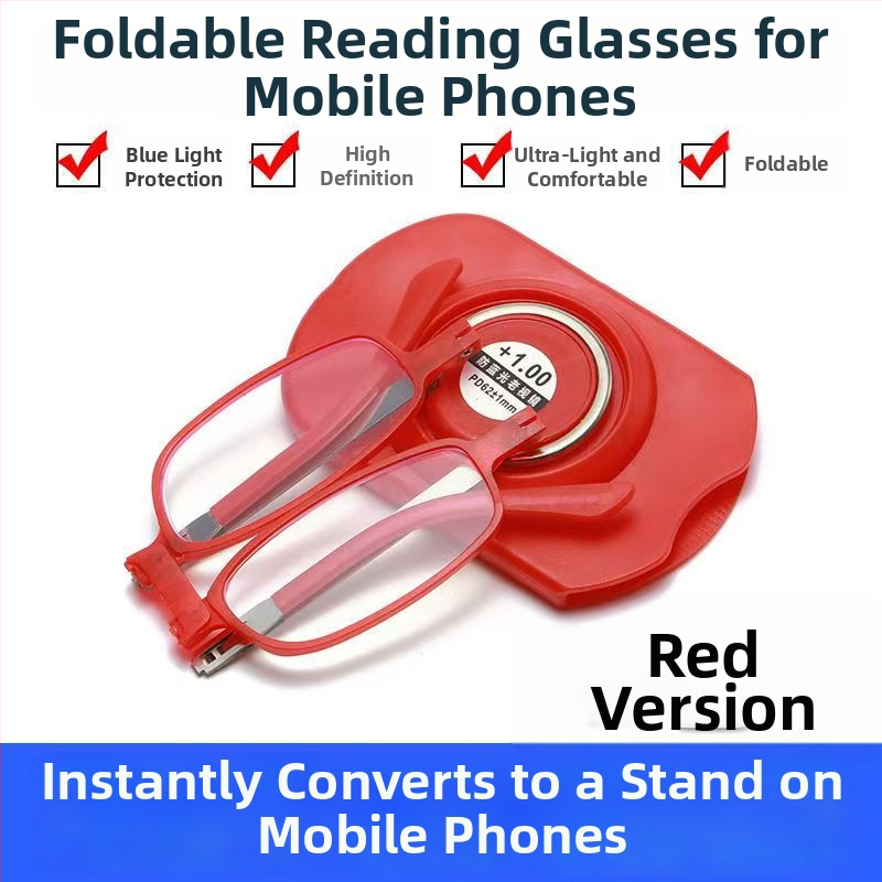Összecsukható olvasó szemüveg, telefontokra rögzíthető, ultra könnyű, kékfény elleni védelem, gyantából készült lencsék