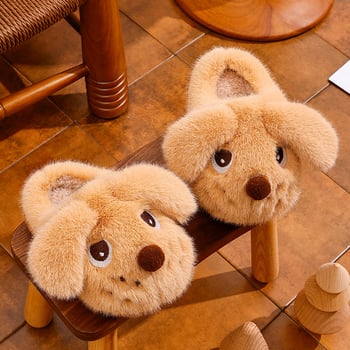 Детски пантофи с животински принт, PVC горно покритие, подплатени с флис, зима, противохлъзгащи