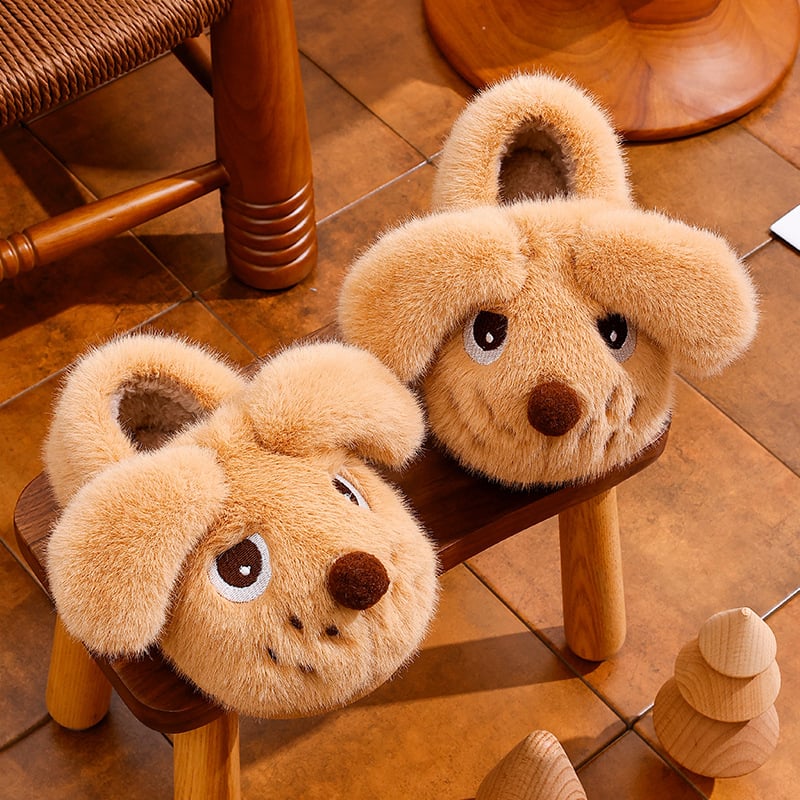 Детски пантофи с животински принт, PVC горно покритие, подплатени с флис, зима, противохлъзгащи