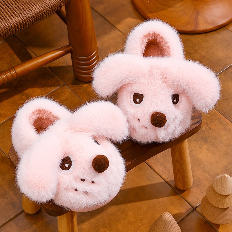 Детски пантофи с животински принт, PVC горно покритие, подплатени с флис, зима, противохлъзгащи