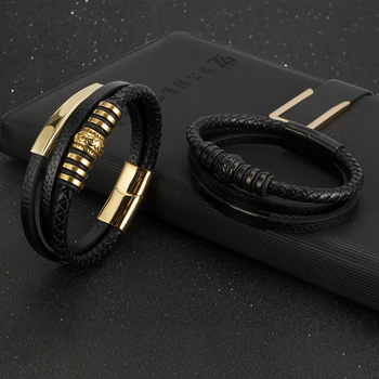 Férfi rozsdamentes acélból készült karkötő, többrétegű szövés, vintage geometriai kialakítás, elektroplatált felülettel