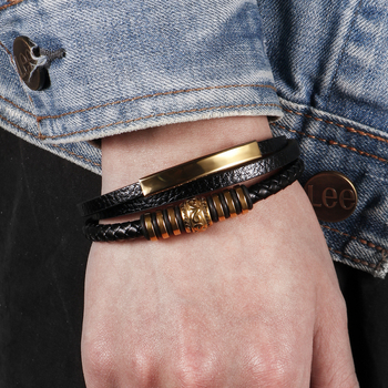 Férfi rozsdamentes acélból készült karkötő, többrétegű szövés, vintage geometriai kialakítás, elektroplatált felülettel