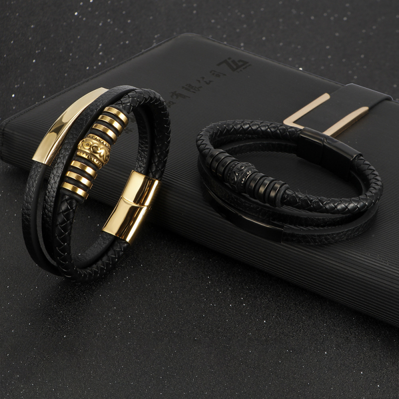 Férfi rozsdamentes acélból készült karkötő, többrétegű szövés, vintage geometriai kialakítás, elektroplatált felülettel