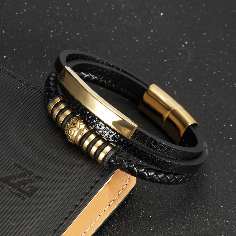 Férfi rozsdamentes acélból készült karkötő, többrétegű szövés, vintage geometriai kialakítás, elektroplatált felülettel