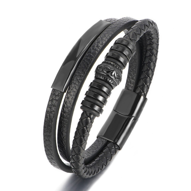 Férfi rozsdamentes acélból készült karkötő, többrétegű szövés, vintage geometriai kialakítás, elektroplatált felülettel