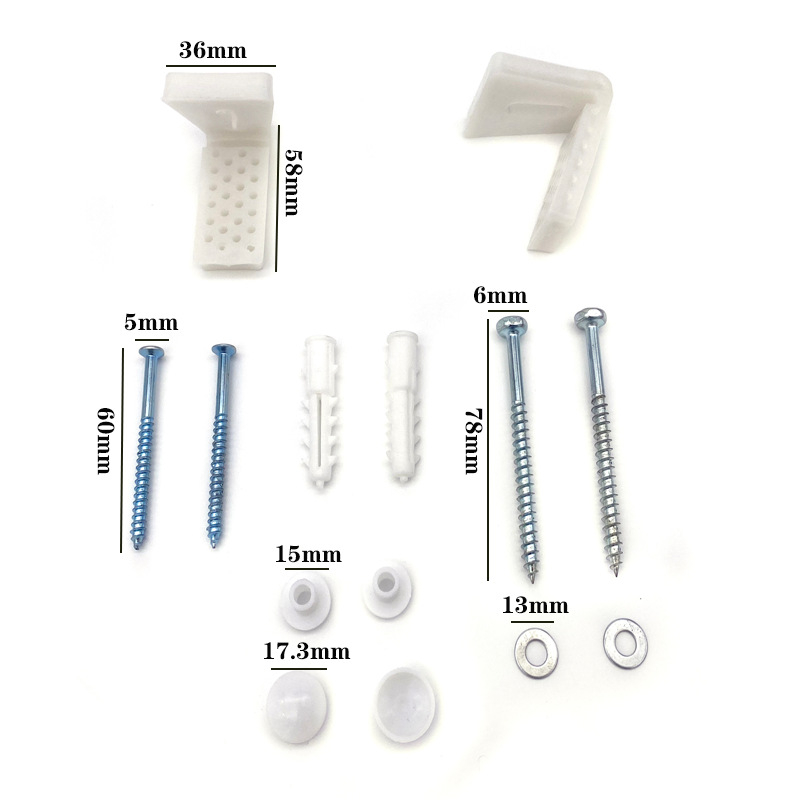 WC telepítési kiegészítők - L- és 7 alakú rögzítő csavarok, PP műanyag, rögzített zárás, modern minimalizmus