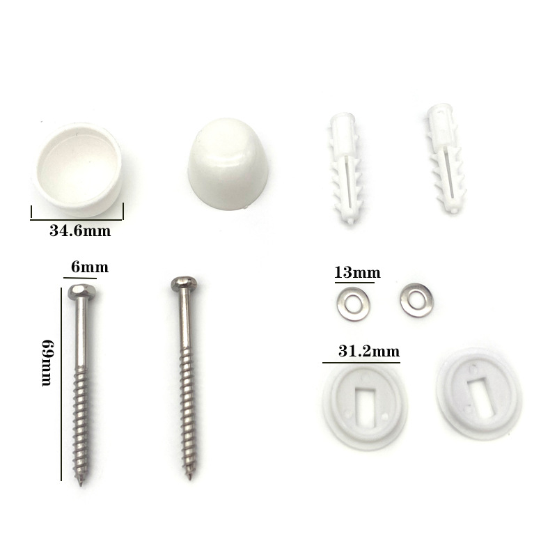 WC telepítési kiegészítők - L- és 7 alakú rögzítő csavarok, PP műanyag, rögzített zárás, modern minimalizmus