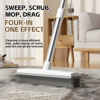 Háziállatpadlótisztító kefével rozsdamentes acélból és szilikonból (TPR), hosszú nyél, szőr eltávolítása, tisztítás vízzel