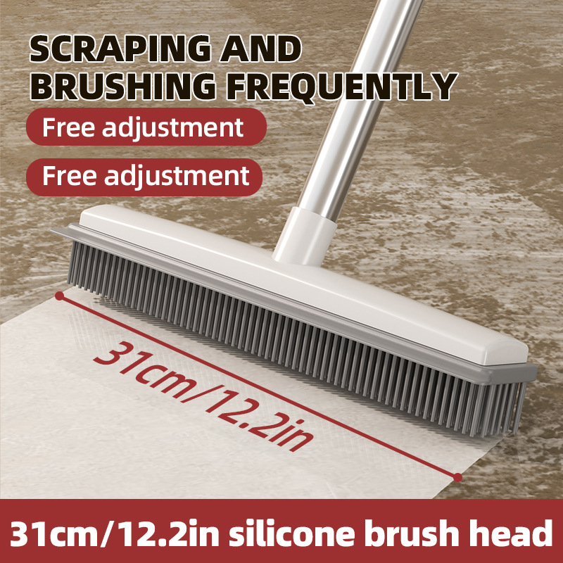 Háziállatpadlótisztító kefével rozsdamentes acélból és szilikonból (TPR), hosszú nyél, szőr eltávolítása, tisztítás vízzel
