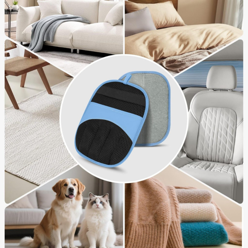 Állatbarát statikus szőrtelenítő kesztyű íves fejjel hosszú szőrű macskáknak; anyagok: hálózati szövet + magas sűrűségű pamut + ragadós szőrrel borított textília + PU bőr; bevezetés 2025 tél