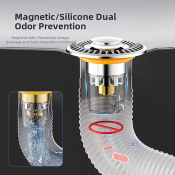 Rozsdamentes acél mosdó pop-up leeresztő dugó, visszafolyás elleni és szagellenző maggal — Modell ZC-16800060