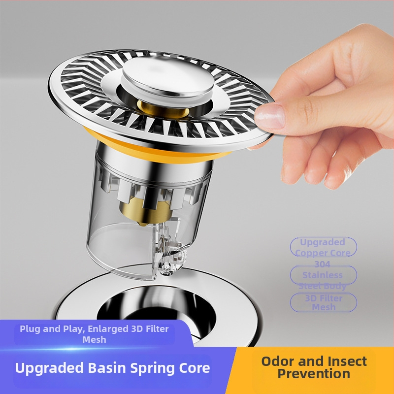 Rozsdamentes acél mosdó pop-up leeresztő dugó, visszafolyás elleni és szagellenző maggal — Modell ZC-16800060
