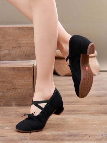 Pantofi de dans - Pantofi de antrenament cu talpă moale pentru femei adulte, talpă din cauciuc, vârf din pânză, balet / dans modern / dans latino