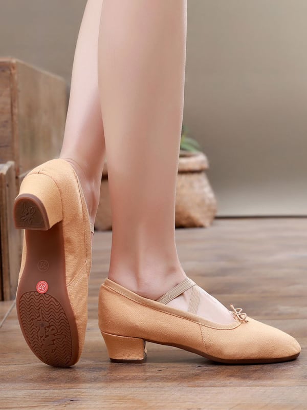 Pantofi de dans - Pantofi de antrenament cu talpă moale pentru femei adulte, talpă din cauciuc, vârf din pânză, balet / dans modern / dans latino