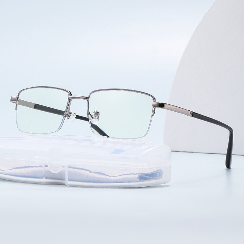 Olvasó szemüveg kékfény elleni védelemmel, félkeret, fém + PC keret, PC lencsék