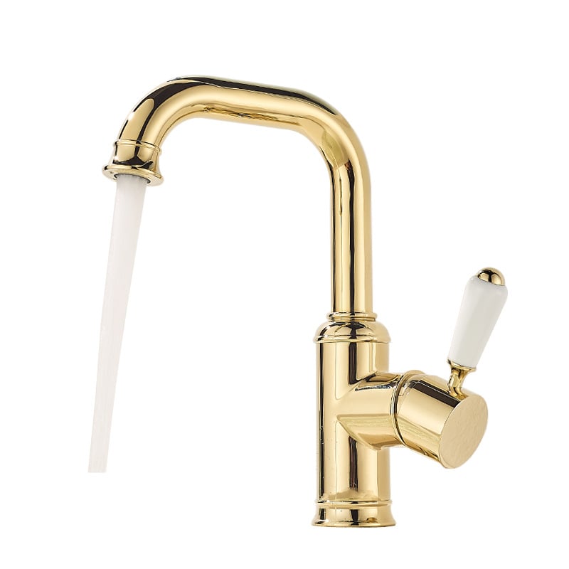 Francia stílusú mosdócsaptelep kerámiás szeleppel, réz kivitelben, egylyukas felszerelés