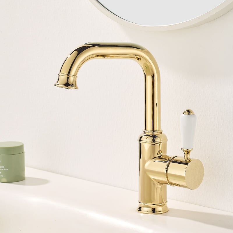 Francia stílusú mosdócsaptelep kerámiás szeleppel, réz kivitelben, egylyukas felszerelés