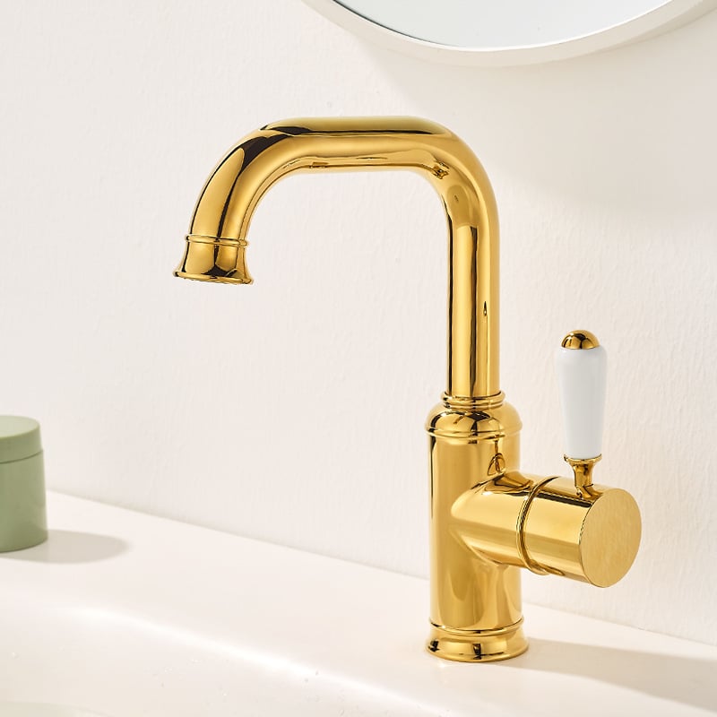 Francia stílusú mosdócsaptelep kerámiás szeleppel, réz kivitelben, egylyukas felszerelés