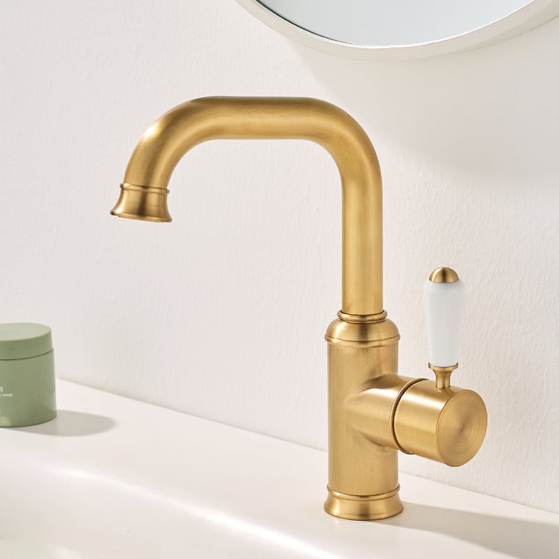 Francia stílusú mosdócsaptelep kerámiás szeleppel, réz kivitelben, egylyukas felszerelés