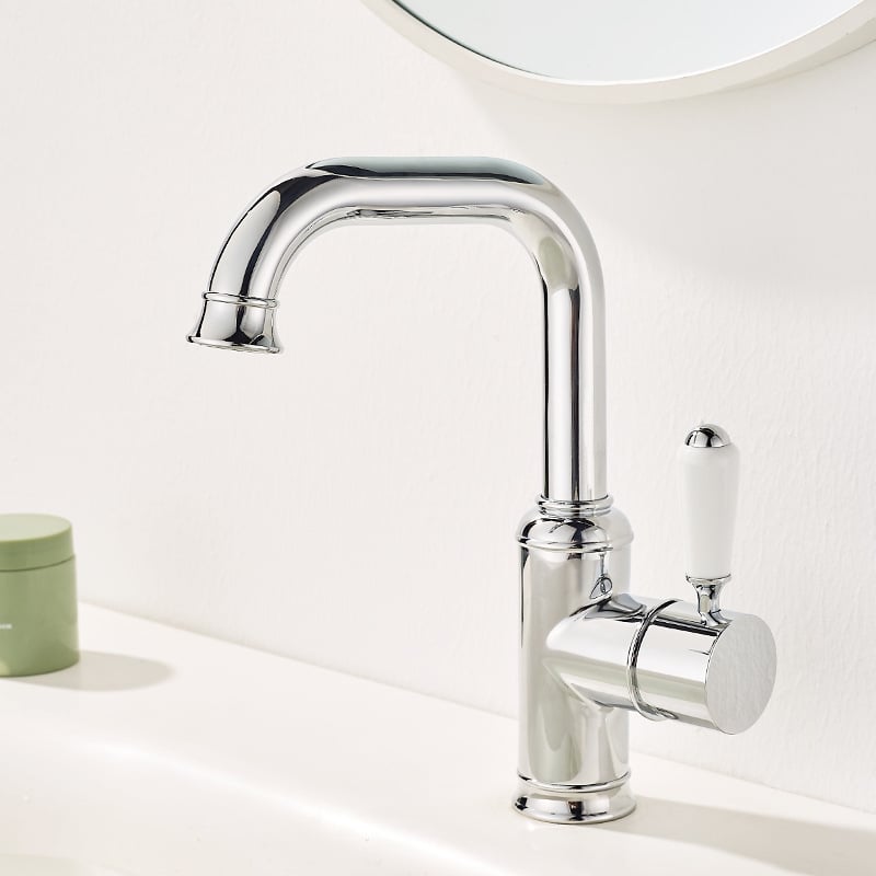 Francia stílusú mosdócsaptelep kerámiás szeleppel, réz kivitelben, egylyukas felszerelés