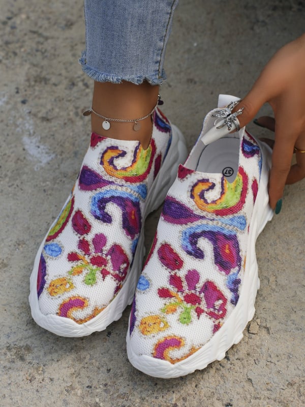 Дамски спортни обувки с мрежеста горна част, кръгъл нос, гумена подметка, PU стелка и цветово съчетание