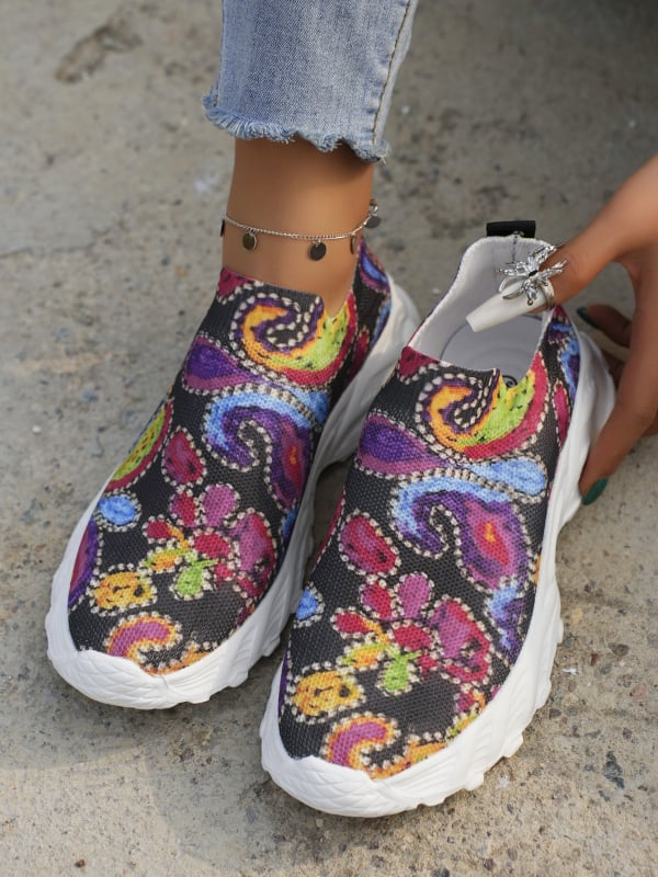 Дамски спортни обувки с мрежеста горна част, кръгъл нос, гумена подметка, PU стелка и цветово съчетание