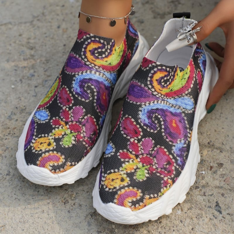 Дамски спортни обувки с мрежеста горна част, кръгъл нос, гумена подметка, PU стелка и цветово съчетание