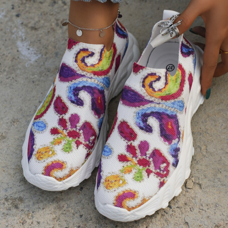 Дамски спортни обувки с мрежеста горна част, кръгъл нос, гумена подметка, PU стелка и цветово съчетание