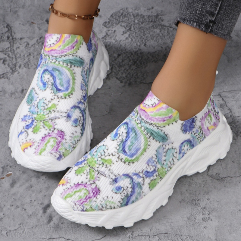 Дамски спортни обувки с мрежеста горна част, кръгъл нос, гумена подметка, PU стелка и цветово съчетание