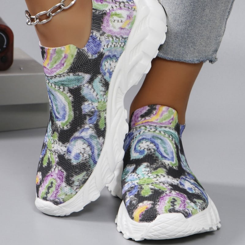 Дамски спортни обувки с мрежеста горна част, кръгъл нос, гумена подметка, PU стелка и цветово съчетание